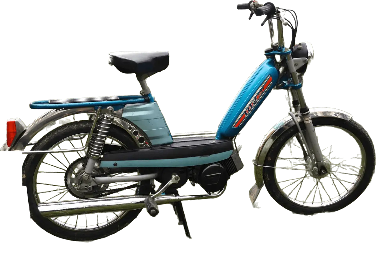 A small vintage moped that fades out to show the invisible moped of the Crazy Frog AI trend